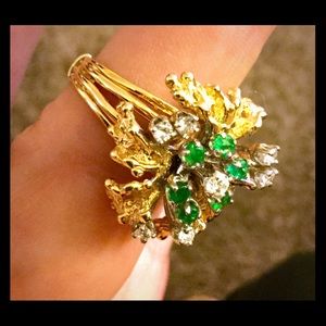 Emerald and diamond cocktail ring